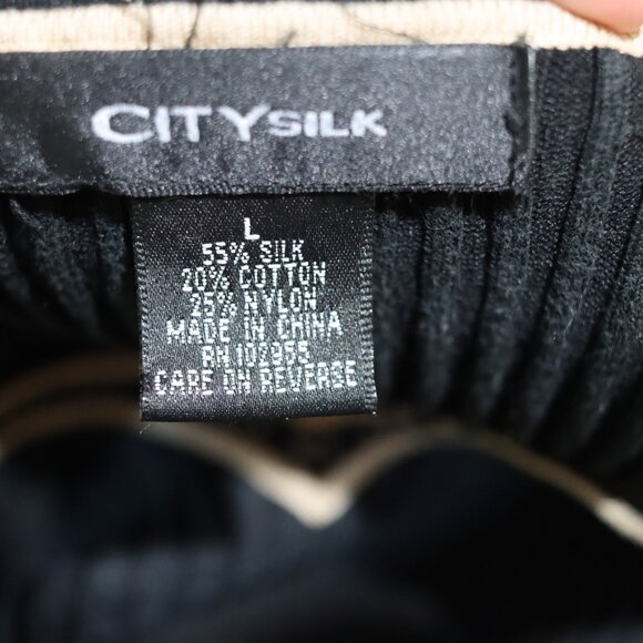 City Silk Vintage Black Pullover Sweater Beige Trim Flared Sleeve Y2K Large - Picture 12 of 14
